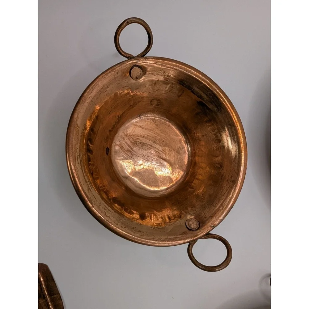 Vintage Mini Small Copper Pans Set 3 Mexican Style Cazo Pans Hammered 5 inch
